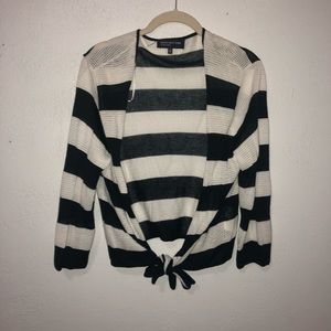 White and navy blue striped cardigan